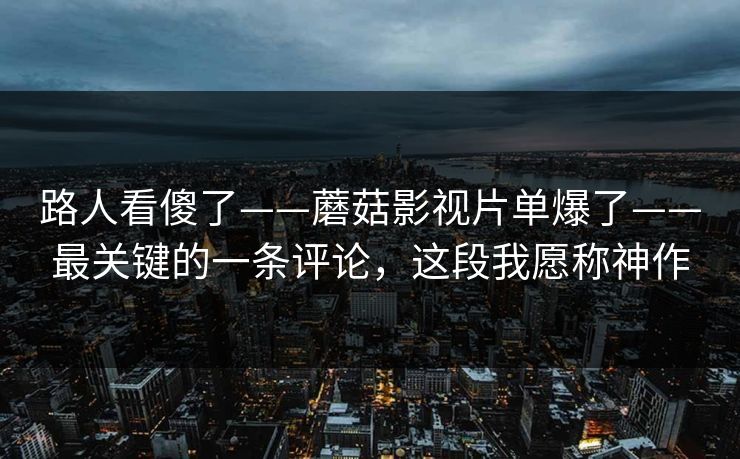 路人看傻了——蘑菇影视片单爆了——最关键的一条评论，这段我愿称神作